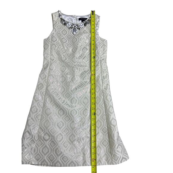 White House Black Market 00 Ivory Jacquard Cocktail Dress Embellished Sleeveless - Picture 5 of 8